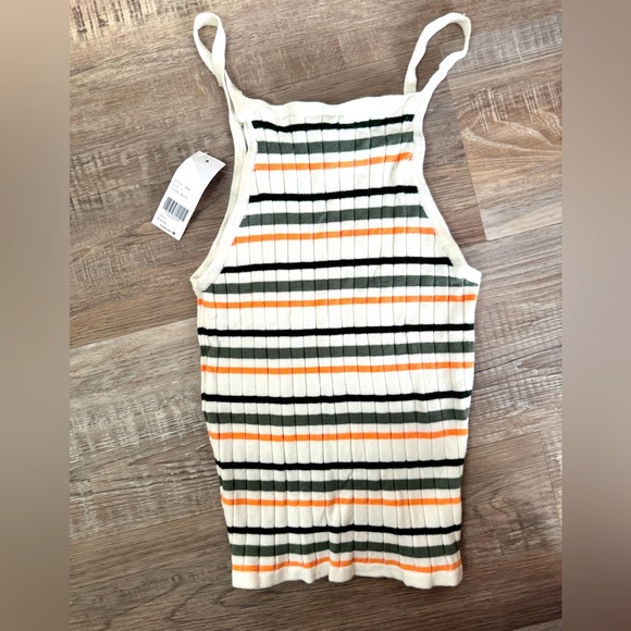 Cute Striped Knit Tank Top Fitz + Eddie Orange Cream Black & Grey SZ Large - Picture 1 of 4